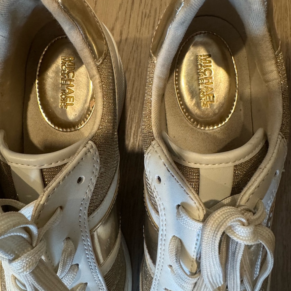 Michael Kors Metallic Gold and White Sneakers - Picture 2 of 6